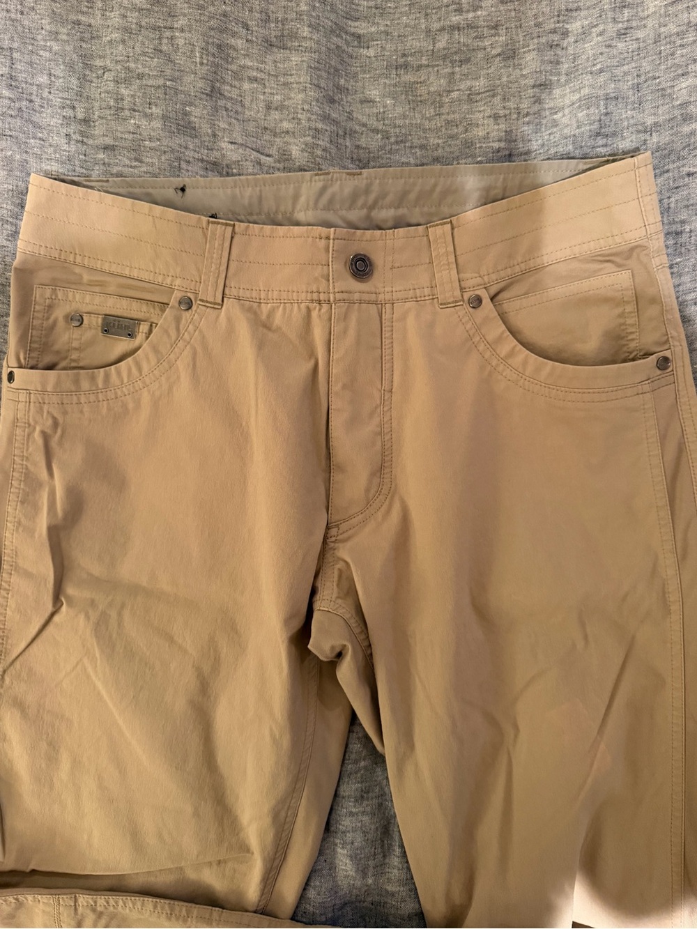 KUHL Radikl Pants 34x32 Fossil Tan Hybrid Hiking Utility Cargo Stretch Gorpcore